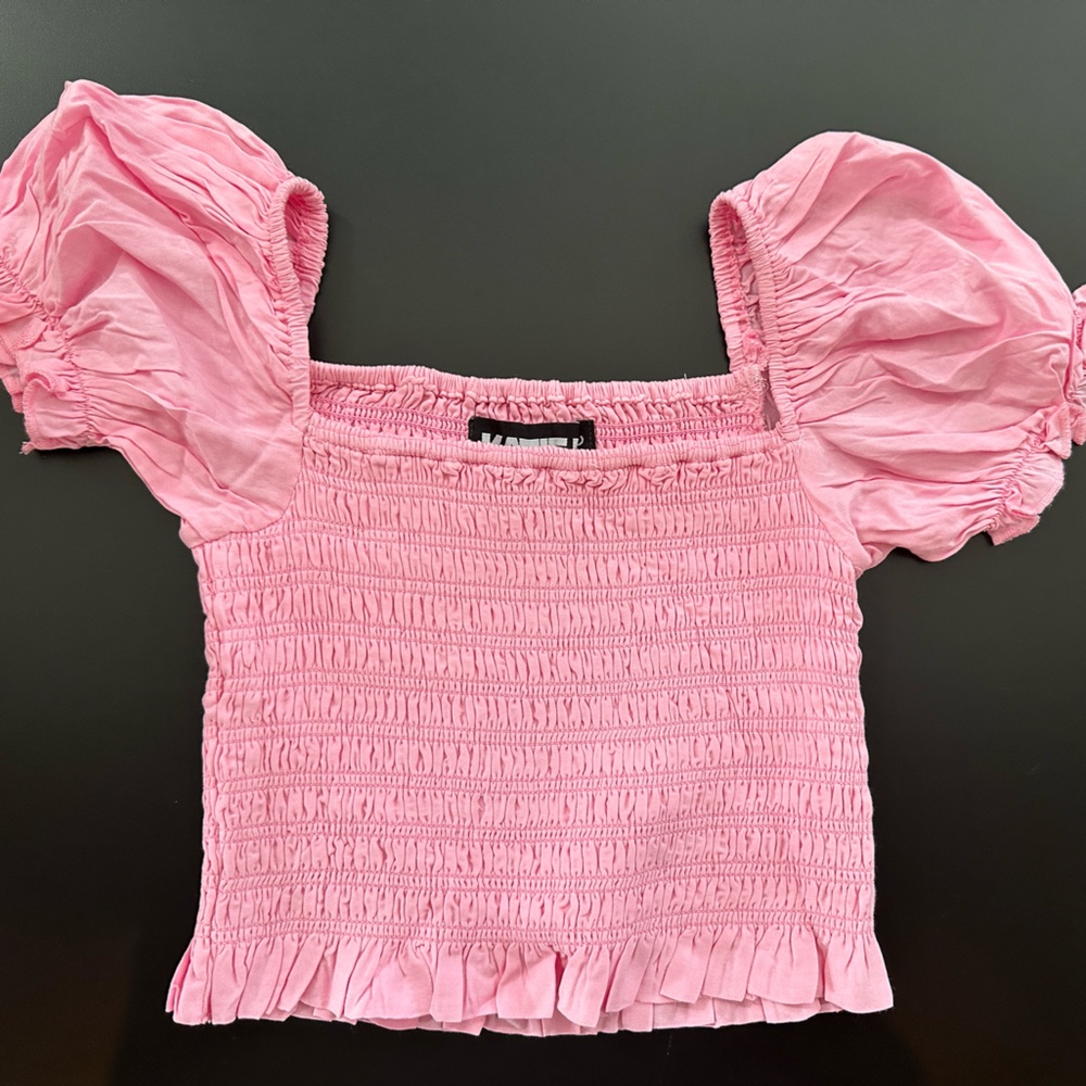 Smocked Puff Sleeve Pink Girls' Top
